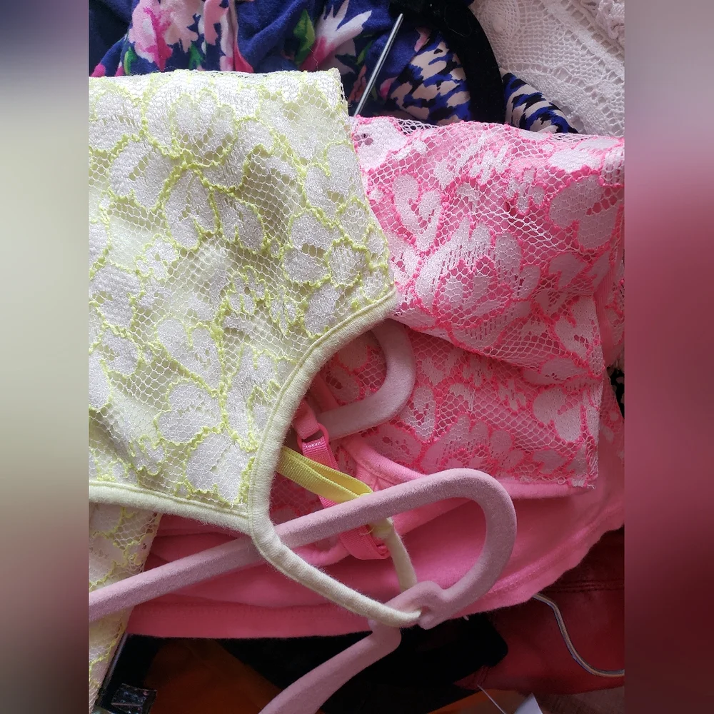 Nwot Justice Neon Pink Floral Lace Tank Top W Built In Bra 10 Girls